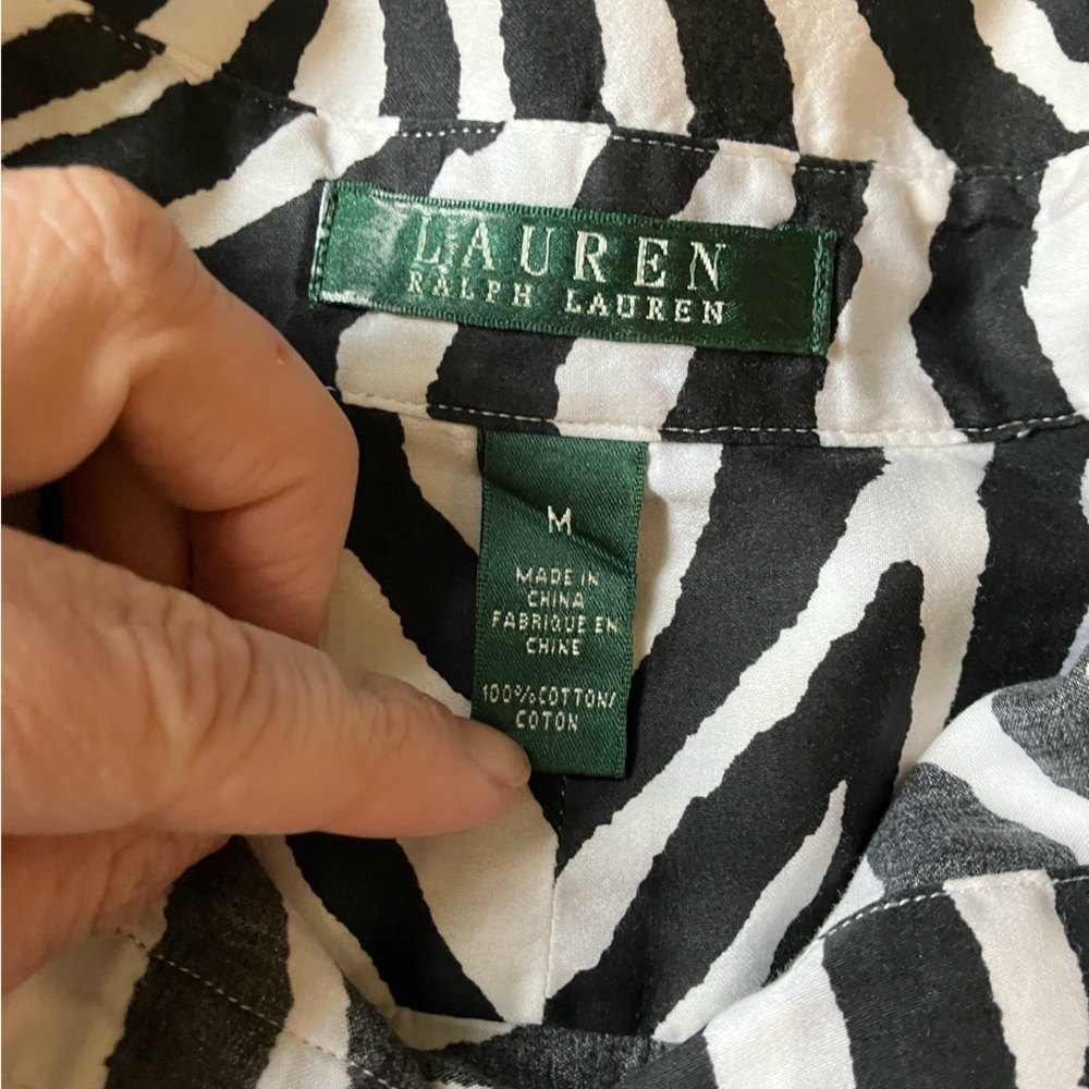 Lauren Ralph Lauren Black and White Zebra Button Down Shirt - Picture 5 of 6